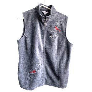 NORTHERN REFLECTIONS Women's Fleece Full Zip Vest Gray w/ Birds Embroidery  L